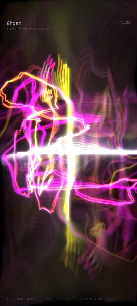 Ghost visualizer: a glowing shape trailing soft smoke