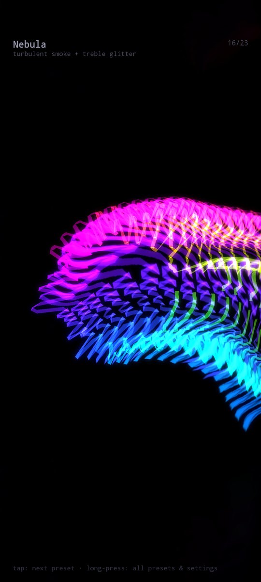 Nebula visualizer: smoky bands of colour moving with the bass